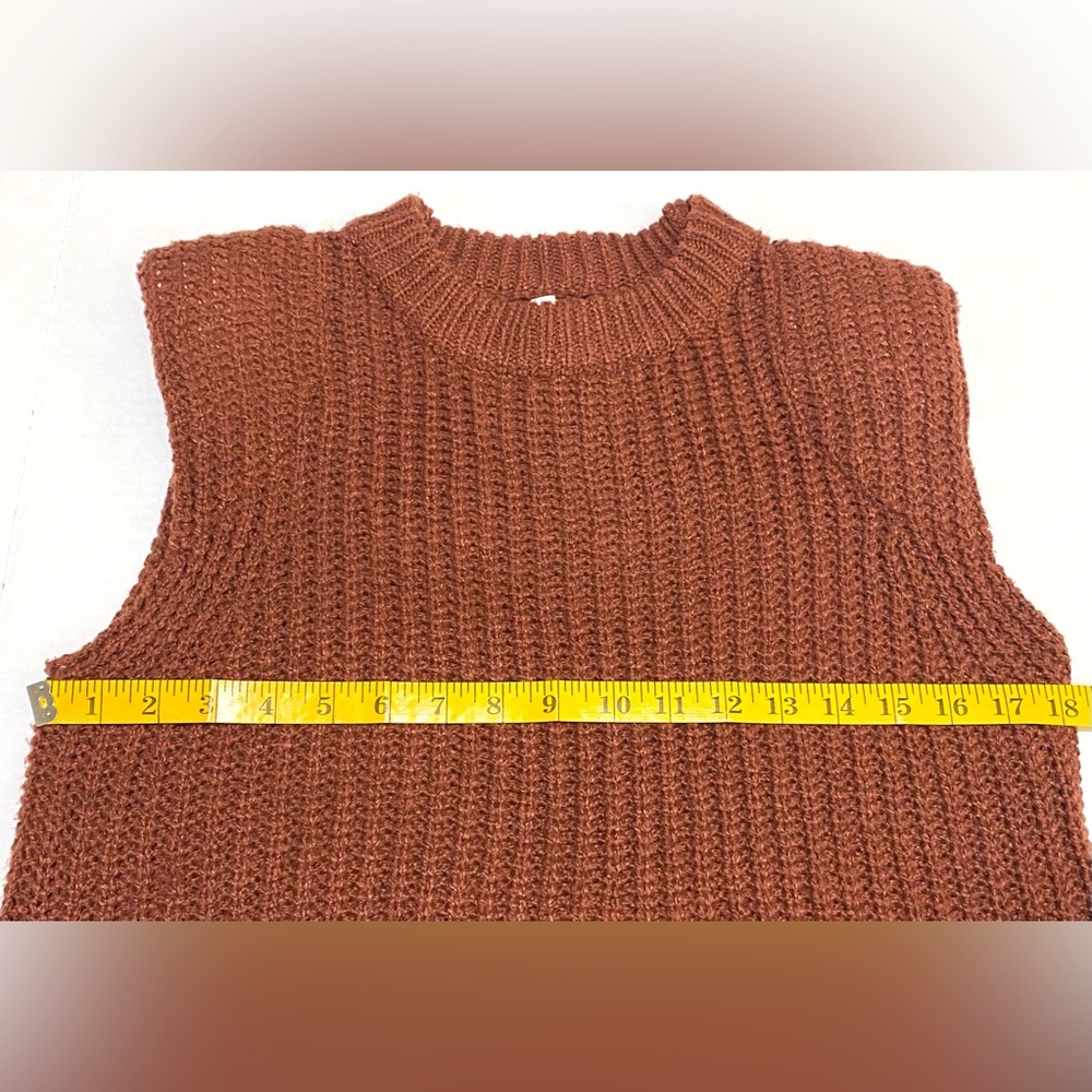Glam Womens L Brown Sleeveless Sweater Boho Y2K Fall 90s Minimalism Streetwear - Picture 7 of 12
